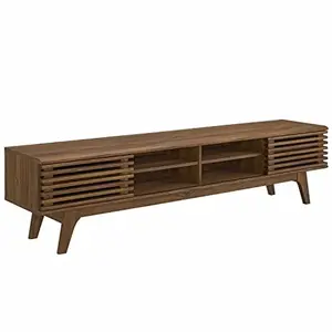 Mid-Century Walnut Sliding Doors Entertainment Center Low Profile