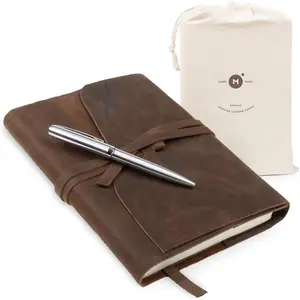 Leather Journal Refillable Notebook - Writing Journals for Women, Mens Cover with Pen, Bound Lined Paper A5 Travelers Diary, Travel by , Dark Brown