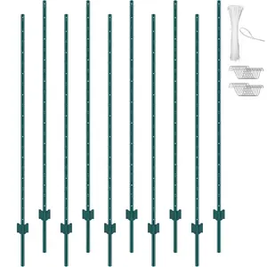 【Spotlight Day】VEVOR 6 Feet Fence Post, 10 Pack T-Post Heavy Duty Metal Fence Posts, Sturdy Steel Fence Stakes for Garden Yard, Lawn, Farms and Outdoor Wire Fencing, Green