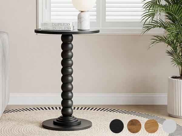 Round Side Table - Solid Wood Leg Small Drink Table for Living Room Bedroom Office