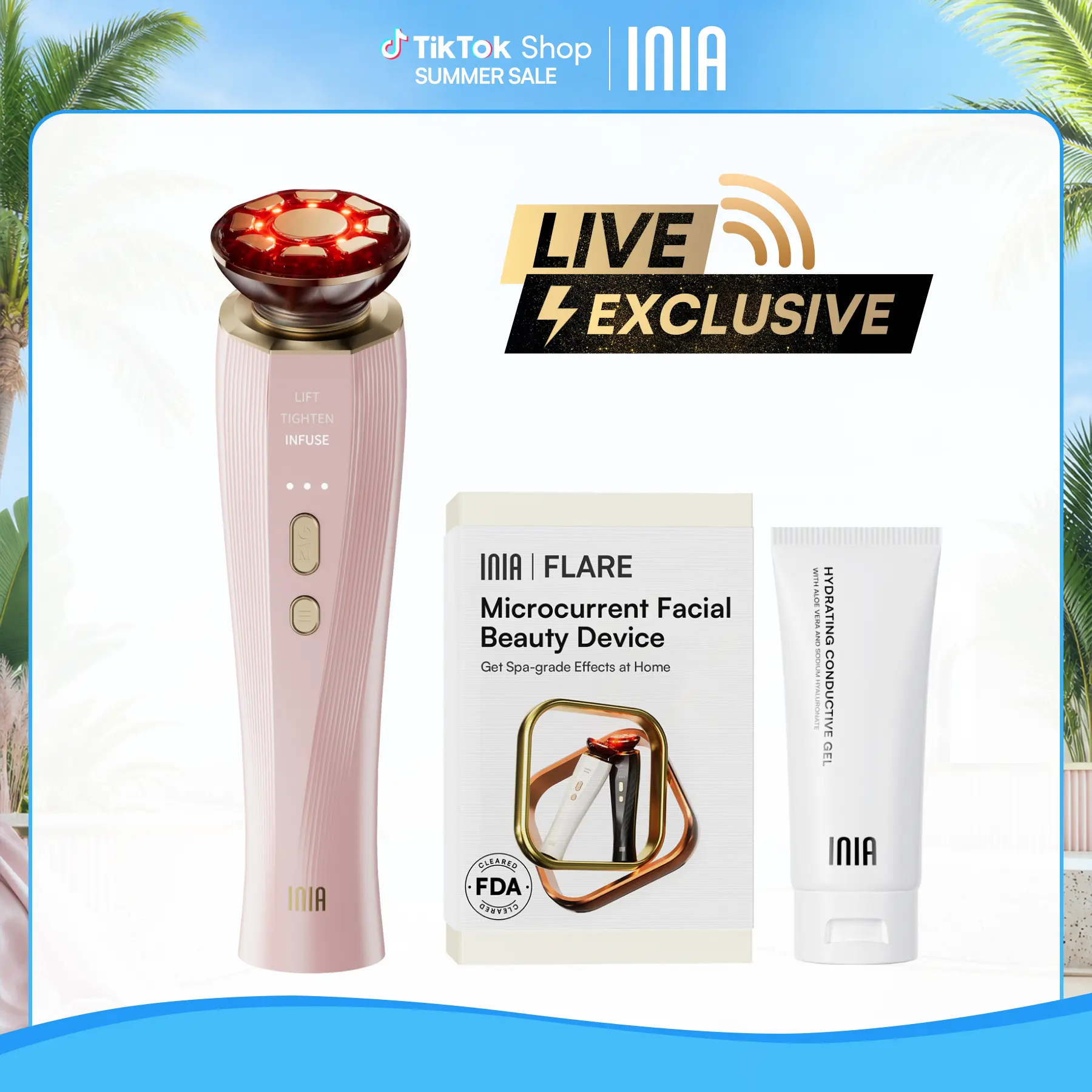 【LIVE EXCLUSIVE】INIA FLARE All-in-One Facial Beauty Device, 3-in-1 Facial Massager Beauty Device for Face and Neck Skin Rejuvenation Lifting/ Tightening/ Infusing, Perfect Gift Season Pick,Summer Travel Accessories