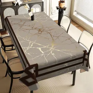 JIT 1pc 2D flat rice gold European-style geometric pattern rectangular tablecloth for home kitchen, living room, and dining table, party tablecloth, kitchen accessory, Kitchen Linens, decorative tablecloth, tablecloth for friends' housewarming