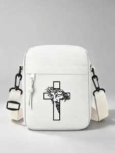 Jesus Theme Print Crossbody Bag, Adjustable Ergonomic Strap, Compact Shoulder Bag for Campus, Commute, Church Activities, Faith Style, Casual Crossbody Bag
