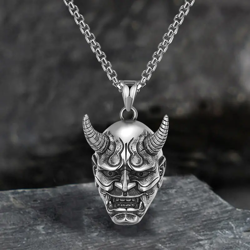 GTHIC Domineer Hannya Oni Mask Stainless Steel Pendant, Men's Accessories, Exquisite Jewelry Gift for Daily Wear Fashion Accessories