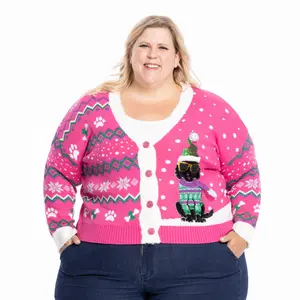 Jollidays x Glitter and Lazers Yappy Howlidays, Button Down, Long Sleeve, Cardigan Sweater Casual Comfort, Inclusive Sizes S-5X