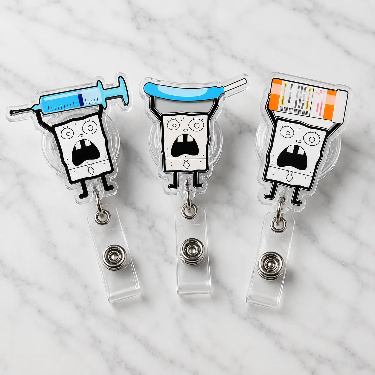 Badge Reel for Nurses, Cute Big Eye Cartoon Nurse Acrylic Retractable ID Badge Holder, Colorful Medical Badge Clip for Healthcare Workers and Nursing Students