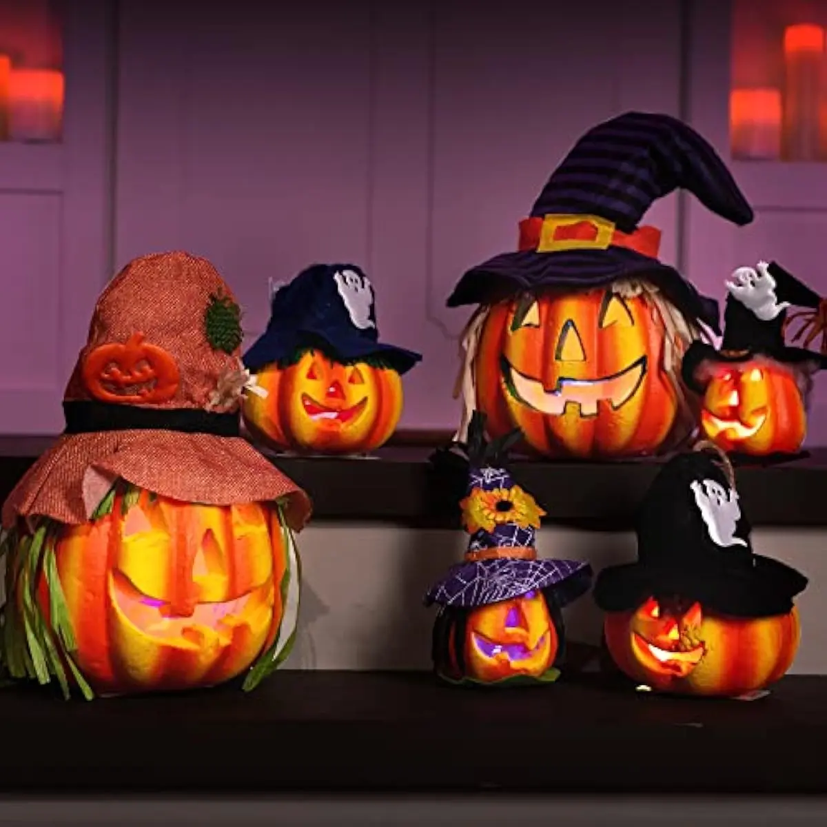 6 Pcs Light Up Pumpkins Halloween Decorations Outdoor Indoor Jack O Lanterns Decor LED Foam Home Large Trick Or Treat Bucket