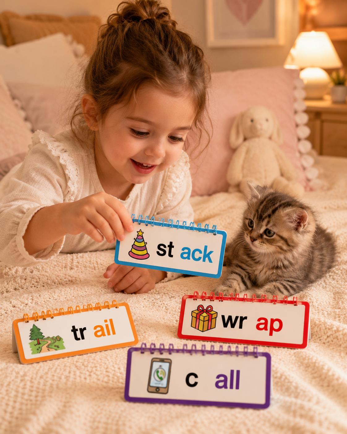 Kids Educational 30-Piece Flash Card Toy Set - ABC Alphabet Matching Cards, Phonics Books, Word Family Builders, Rhyme Tools, Early Literacy & Vocabulary Builder Learning Gifts