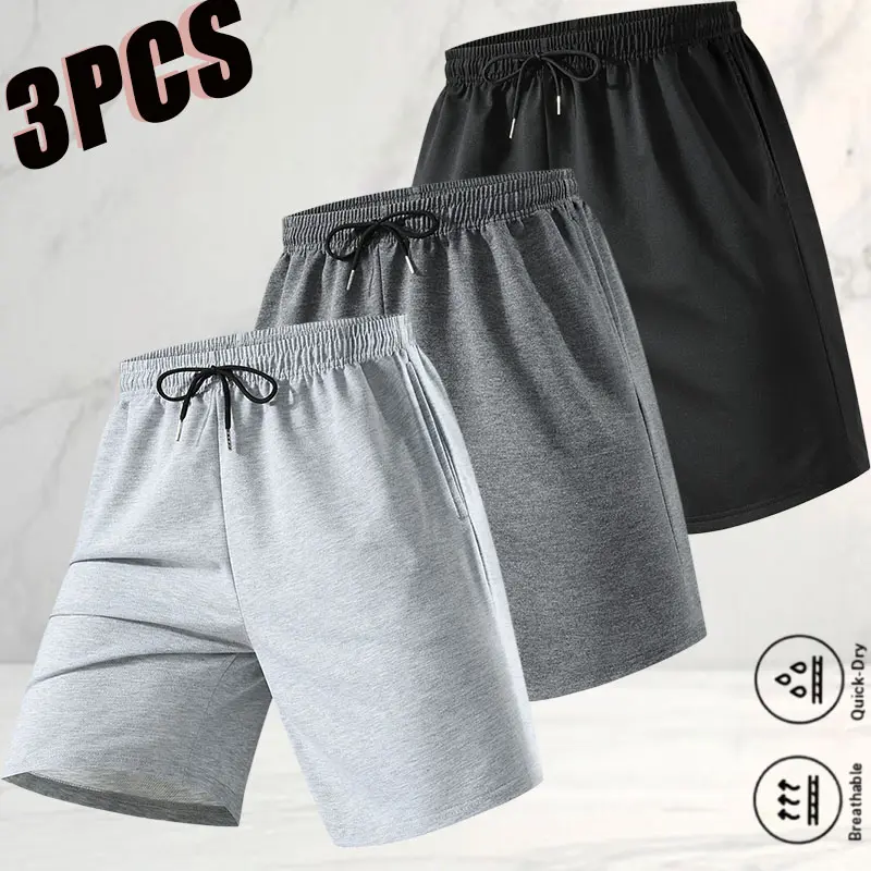 3-Pack Men’s Breathable Quick-Dry Casual Sports Shorts, American minimalist everyday casual style, soft skin-friendly breathable cotton feel fabric that stays cool and doesn’t trap sweat, elastic drawstring waistband that doesn’t squeeze or roll up, side