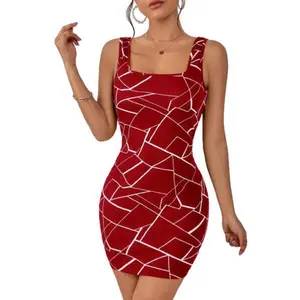 Red Square Neck Bodycon Dress