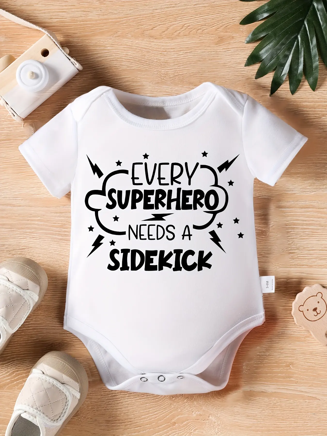 Every Superhero Needs A Sidekick Baby Bodysuit Lightning Star Outline Graphic Short Sleeve Cotton White Infant Onesie Big Brother Little Sibling Matching Outfit