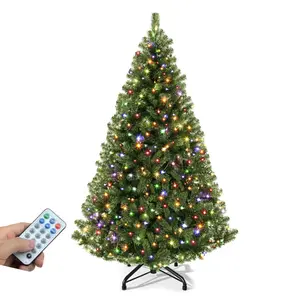 YITAHOME 6/7.5 FT Green Prelit Artificial Christmas Tree(with lights), with 3 Lighting Colors, 11 Lighting Modes, with PVC Branch Tips
