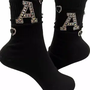 A Initial Socks 6-10 Comfortable Womenswear Comfort Accessory Statement Women, Rhinestones, Gems, Bling