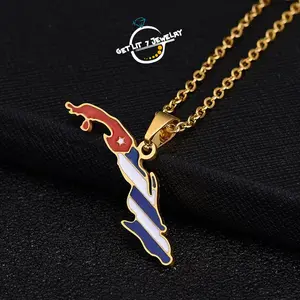 Retro Cuban Flag and Map Pendant Necklace | Elevate Your Style with Elegance | Birthday Gift | Holiday Gift | Creative Ethnic Map Pendant Necklace