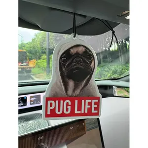 Cute Pug Car Air Freshener, Bahama Breeze Scented Paper Pendant, Aromatherapy Fragrance for Rearview Mirror & Vent, Long-Lasting Stress Relief Accessory, Hanging Car Diffuser