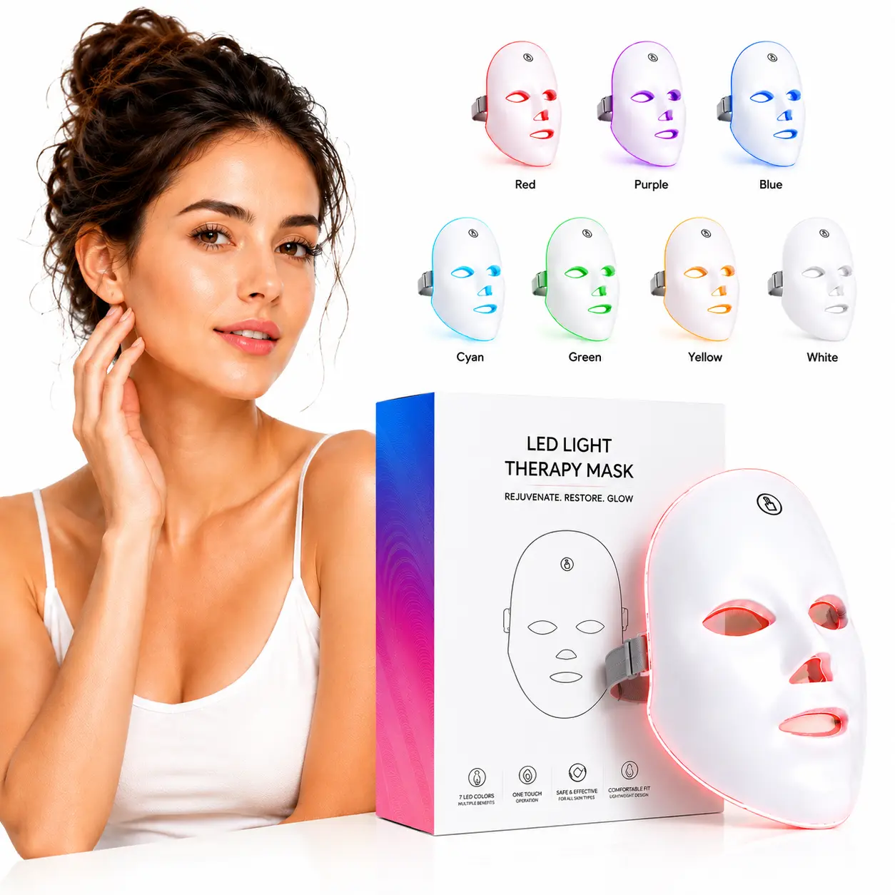 Red Light Therapy, 7 Color LED Light Face Mask, Photon Skin Rejuvenation For Daily Care, Cordless, Rechargeable, Ideal Gift For Women, Summer Gift Skincare Facial