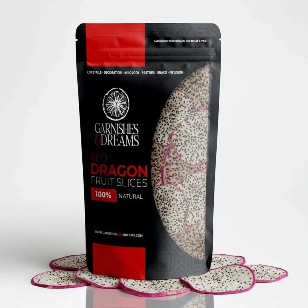 Garnishes & Dreams Dehydrated & Dried Red Dragon Fruit Slices – Exotic Tropical Pitaya for Cocktails, Desserts, Sushi & Platters, Natural Edible Garnish, No Sugar Added