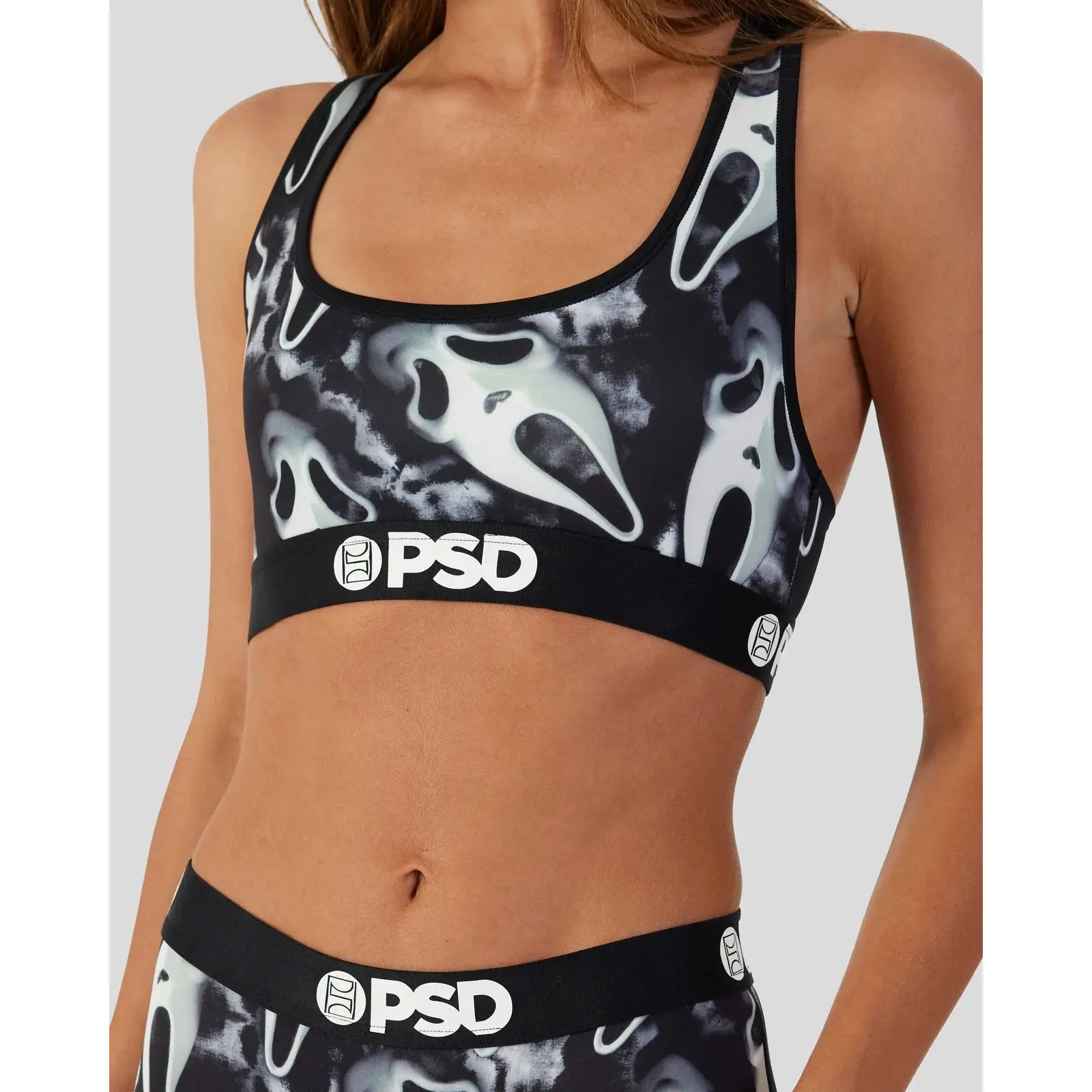PSD Womens Ghostface Dark Racerback Sports Bra - Comfortable, Breathable, Ultra-light Fabric