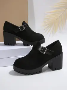 Women's Plain Thick Heel Boots, Fashion Stylish Round Toe High Heels, New Style Comfortable Walking Shoes, Daily Wear Footwear, Heeled, Platform Boots, Fashionable Boots