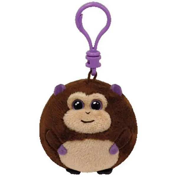 TY Beanie Baby Ballz Cute Plush Keychain, Brown Monkey Face BANANAS Figure - 2.5 in Plastic Key Clip