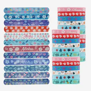 48 Pcs Cartoon Tropical Party Slap Bracelets Silicone Wristbands with Hawaiian Palm Leaves Hibiscus Pattern for Exchanging Gifts Classroom Prizes Birthday Decorations