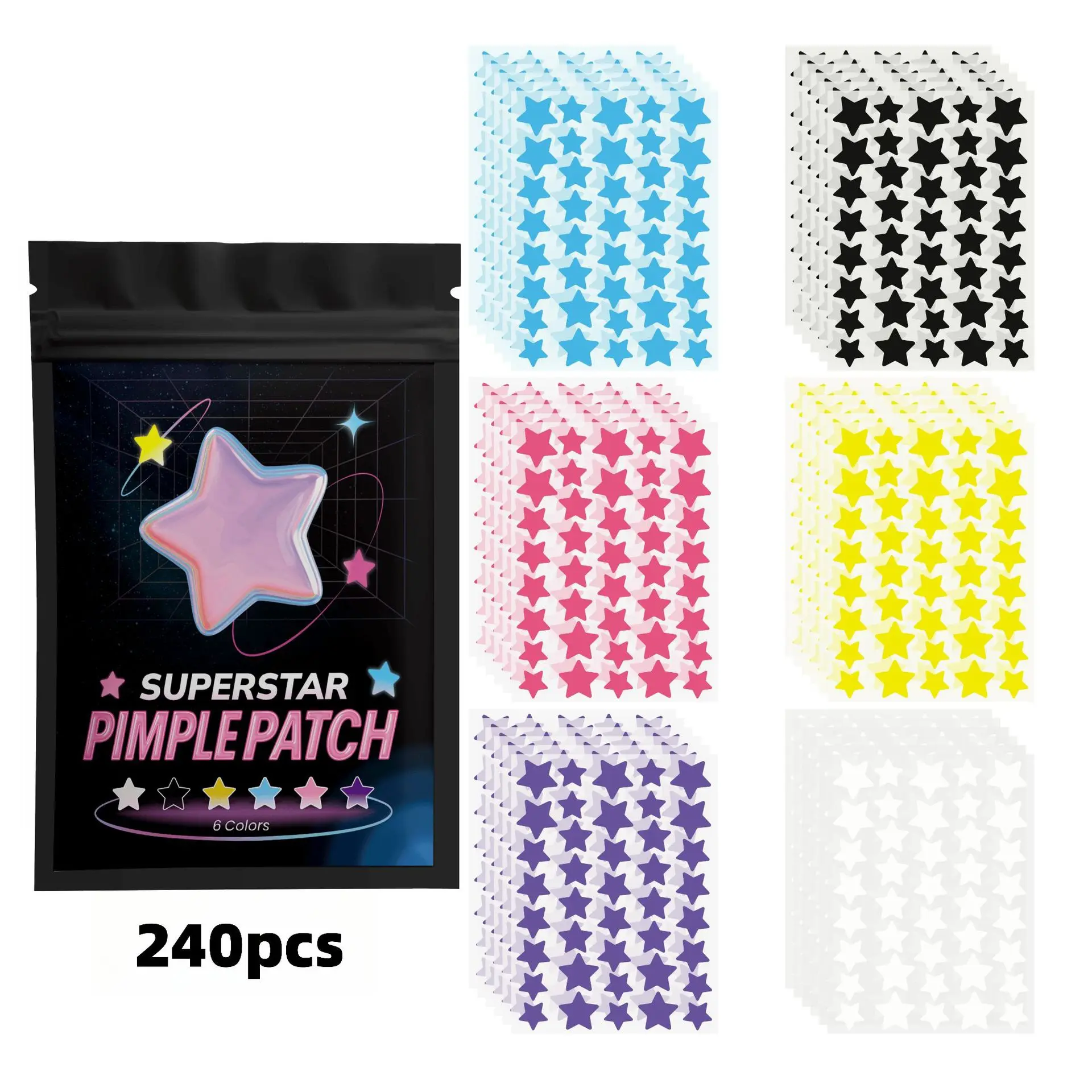 Pimple Patches for Face, Hydrocolloid Acne Patches, Cute Star Zit Covers, Colorful Spot Stickers with Tea Tree, Salicylic Acid & Cica Oil, 240 Count
