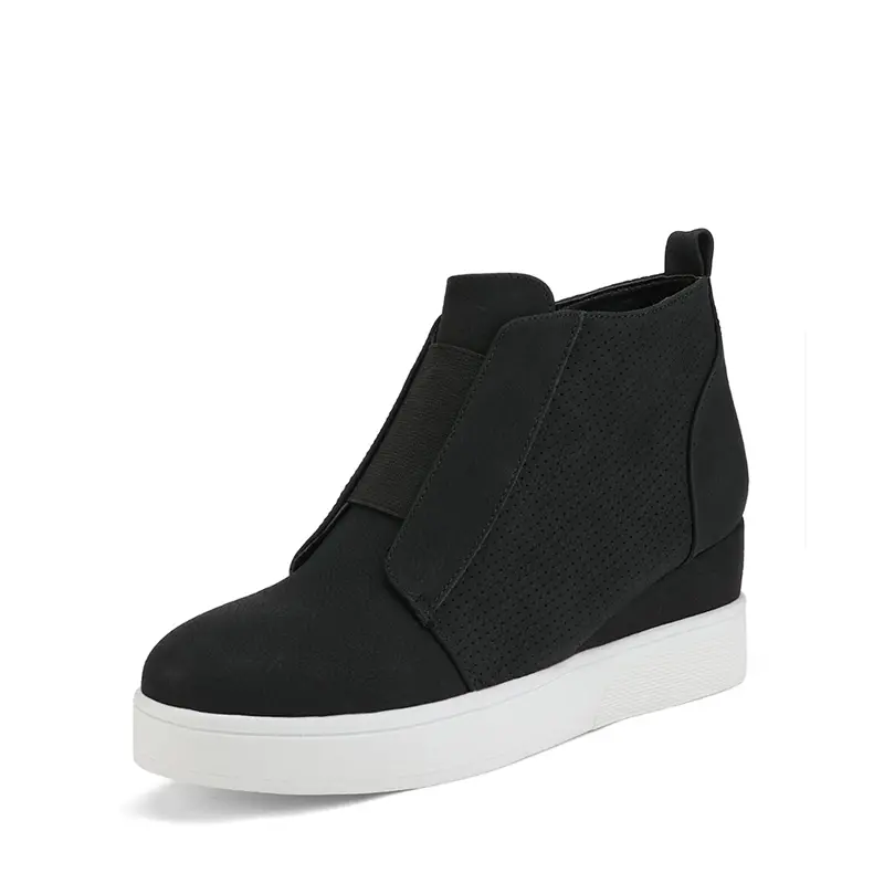 Dream Pairs Women's Breathable Leather Platform Wedge Booties - Zip-Up, Rubber-Soled Footwear, Casual Wear, Low Shaft, All Seasons, Stretch Goring Panel