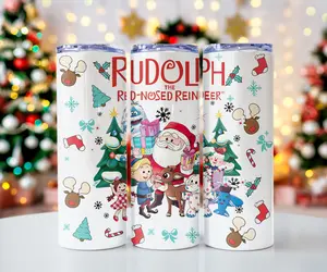 Christmas Rudolph The Red Nosed Reindeer 20 oz Stainless Steel Skinny Tumbler Reusable Printed