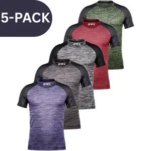[5 Pack] Men’s Workout Short Sleeve Dry Fit T Shirts Raglan Crewneck Quick Dry Active Athletic Moisture Wicking Breathable Casual Clothes Back to School Round Neck Jersey Tee Tops for Running Exercise Gym Sports Hiking Fishing Outdoor Activewear Fitness