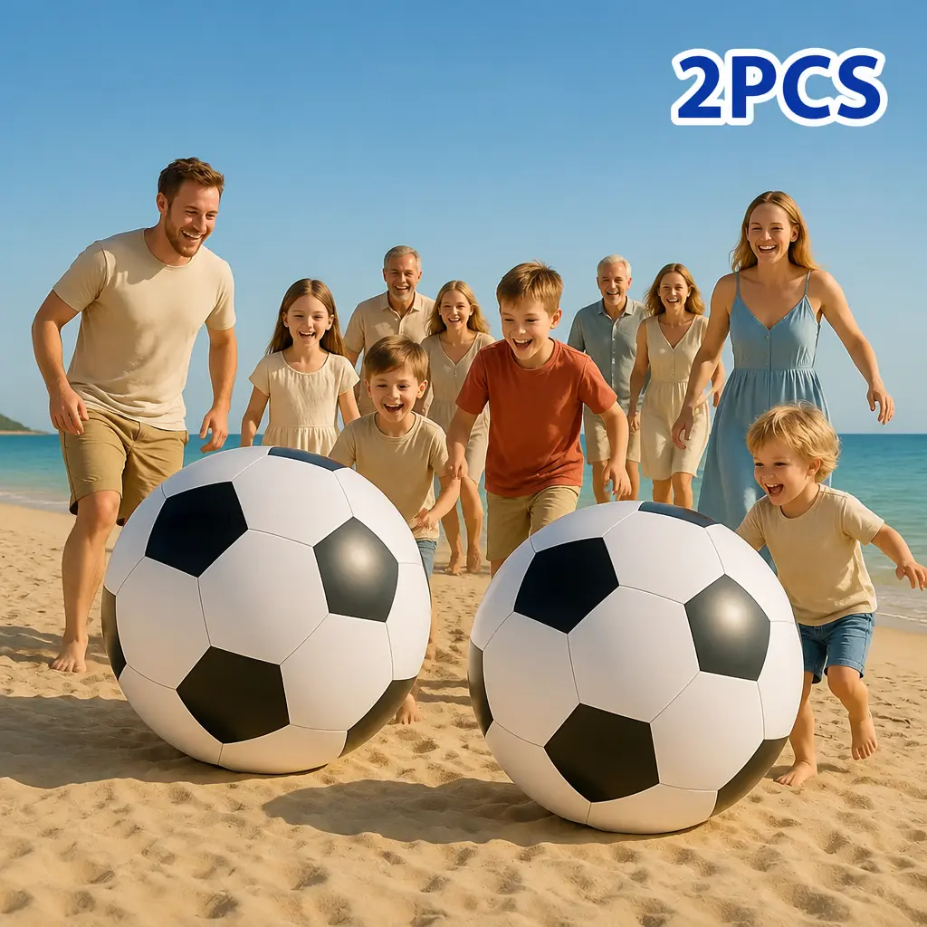 Double-pack giant inflatable soccer ball, inflatable balloon. Extra-large, thick, durable inflatable toy designed for adults; perfect for large soccer-themed party decorations, outdoor lawn and beach games, and water activities.