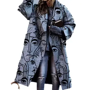 Autumn 2025 Women's Fashion Multi-color Block Plaid Long Sleeve Turn-down Collar Coat Printed Dragon and Phoenix Woolen Coat