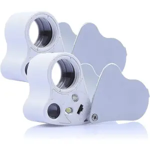 30X 60X Dual Lens LED Illuminated  Magnifier, 2 Pack Pocket Microscope Magnifying Jewelers Eye Loupe Glasses, White