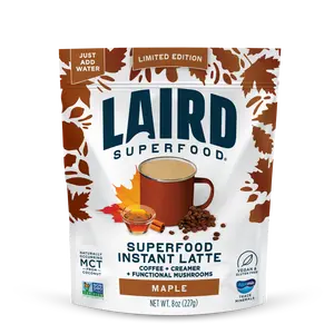 Laird Superfood Maple Instant Latte - Creamy Barista-Style Latte with Freeze-Dried Coffee & Coconut Milk Powder - Vegan & Gluten-Free