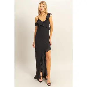 HYFVE Chiffon Ruffle Trim Midi Dress