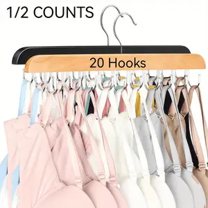 Bra Hanger with 20 Hooks, 1/2 Counts Space Saving Wooden Hanger for Closet, Hanger for Underwears, Ties, Camisoles & Belts, Household Organizer for Closet, Wardrobe, Dorm, Clothes Hanger Organizers