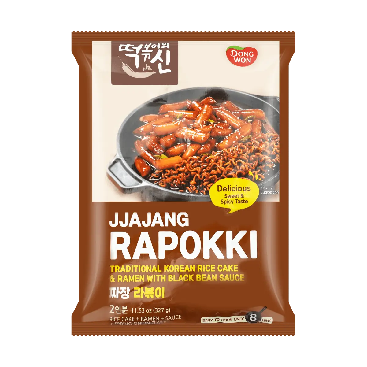 DONGWON Jjajang Rapokki , Tradition Tteokbokki Korean Rice Cake & Ramen With Black Bean Sauce,11.53oz