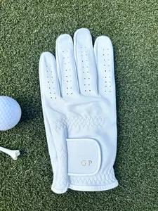 Mens white leather customized initial monogram golf glove, luxury personalized gift for golf lovers