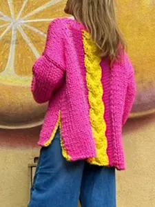 Women's Plus Size Sweater Round Neck Pullover Top, Classic Colorblock Striped Fashion Womenswear Knitwear, New Fall Winter Casual Style Clothes