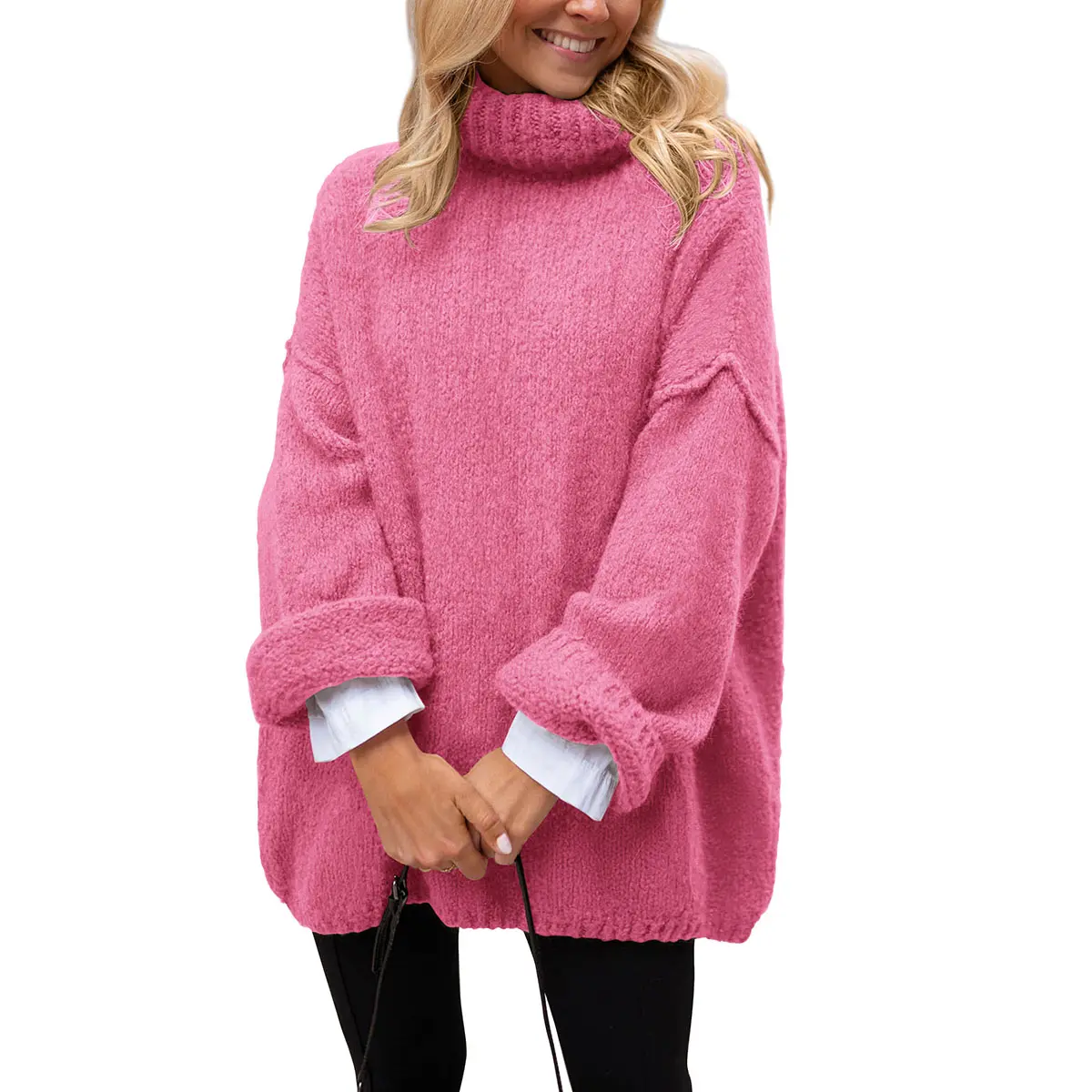 PrettyGarden Women's Oversized  Chunky Knit Sweater Casual Turtleneck Pullover Loose Fitting Tops Valentine's Gift