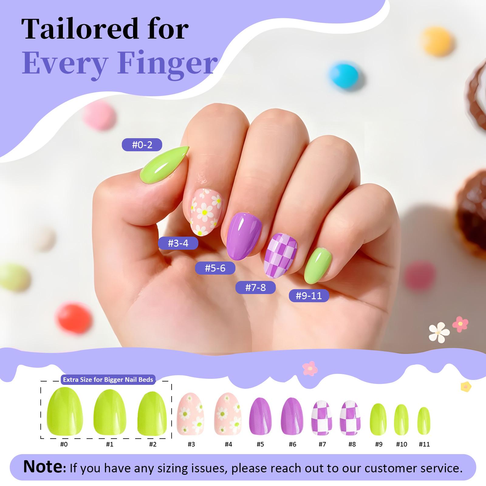 Kids Press On Nails Kit, 6 Pack 144PCS Colorful Flower Fake Nail Tips for Girls Ages 4-12, Almond Shape Nail Set with Jelly Glue & Nail Adhesive, Birthday Gifts & Holiday Surprises