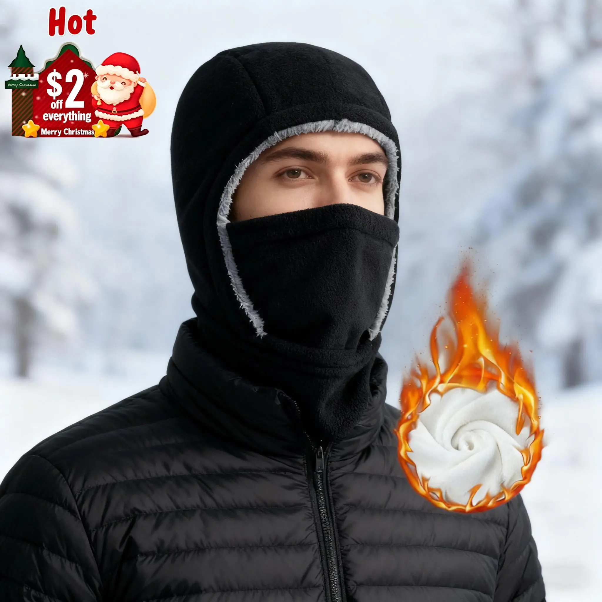 Two-pack/One-pack: One-piece windproof and warm 2-in-1 hat/face shield with thick fleece lining, suitable for winter outdoor activities such as cycling, skiing and running. Machine washable. thick fleece lining warm hat balaclava  season men