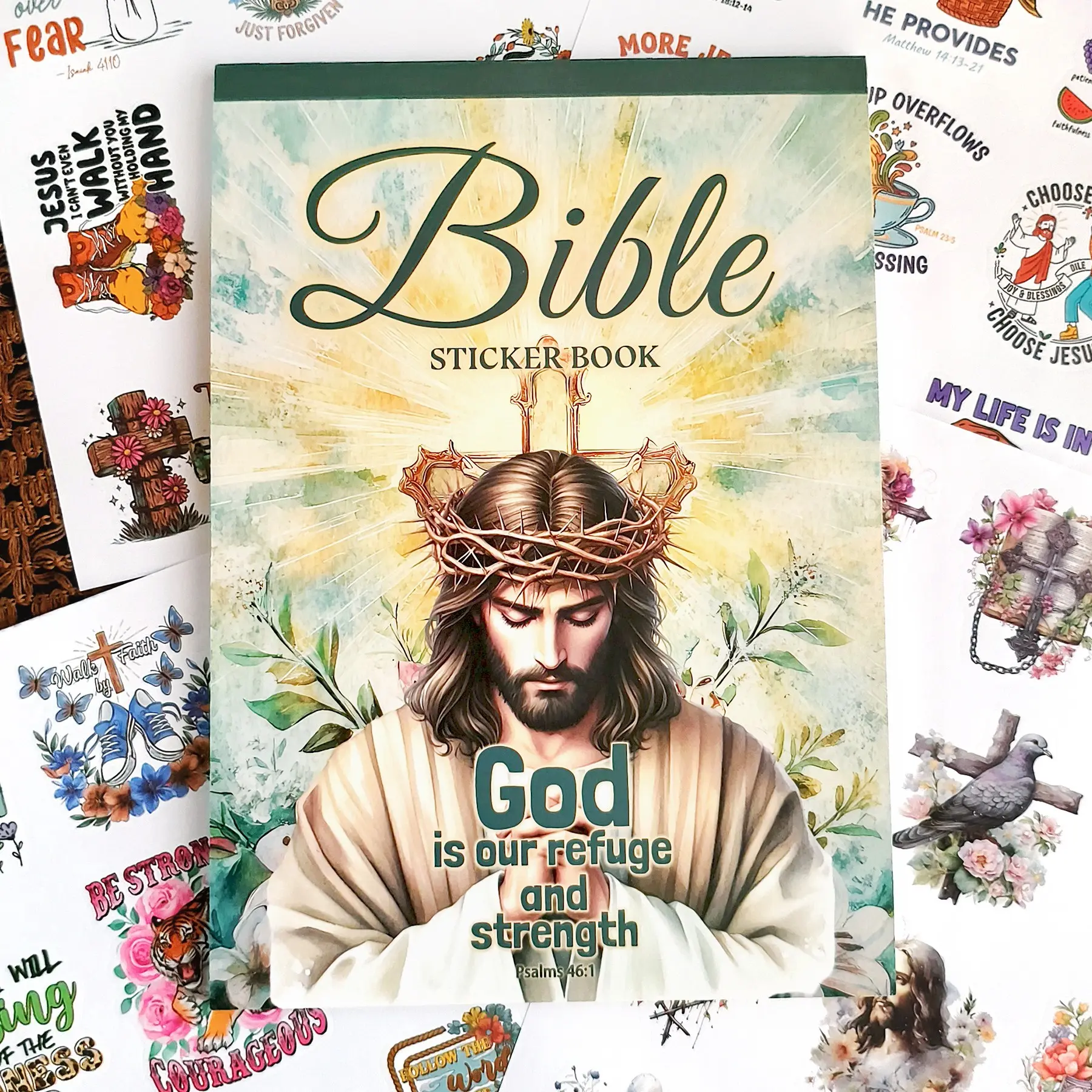 Random Cover Bible Sticker Book, 28 Pages, Inspirational God Series Self Adhesive Stickers, Suitable for Water Bottle Journals, Albums, Notebooks, Laptops