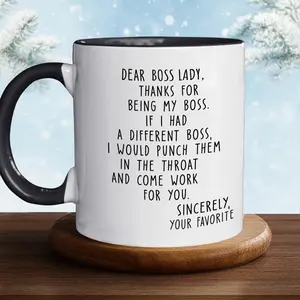 BNB – Dear Boss Lady 11oz Accent Ceramic Mug, Team Appreciation or Work Bestie Coffee Mug Gift for Female Entrepreneurs or Leaders on Boss Day Thanksgiving Christmas, Hilarious Office or Home Office Drinkware Reusable And Washable Cup