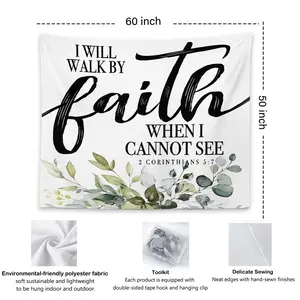 Floral Christian Bible Verse Tapestry Wall Hanging, Spiritual Decor, Christia...