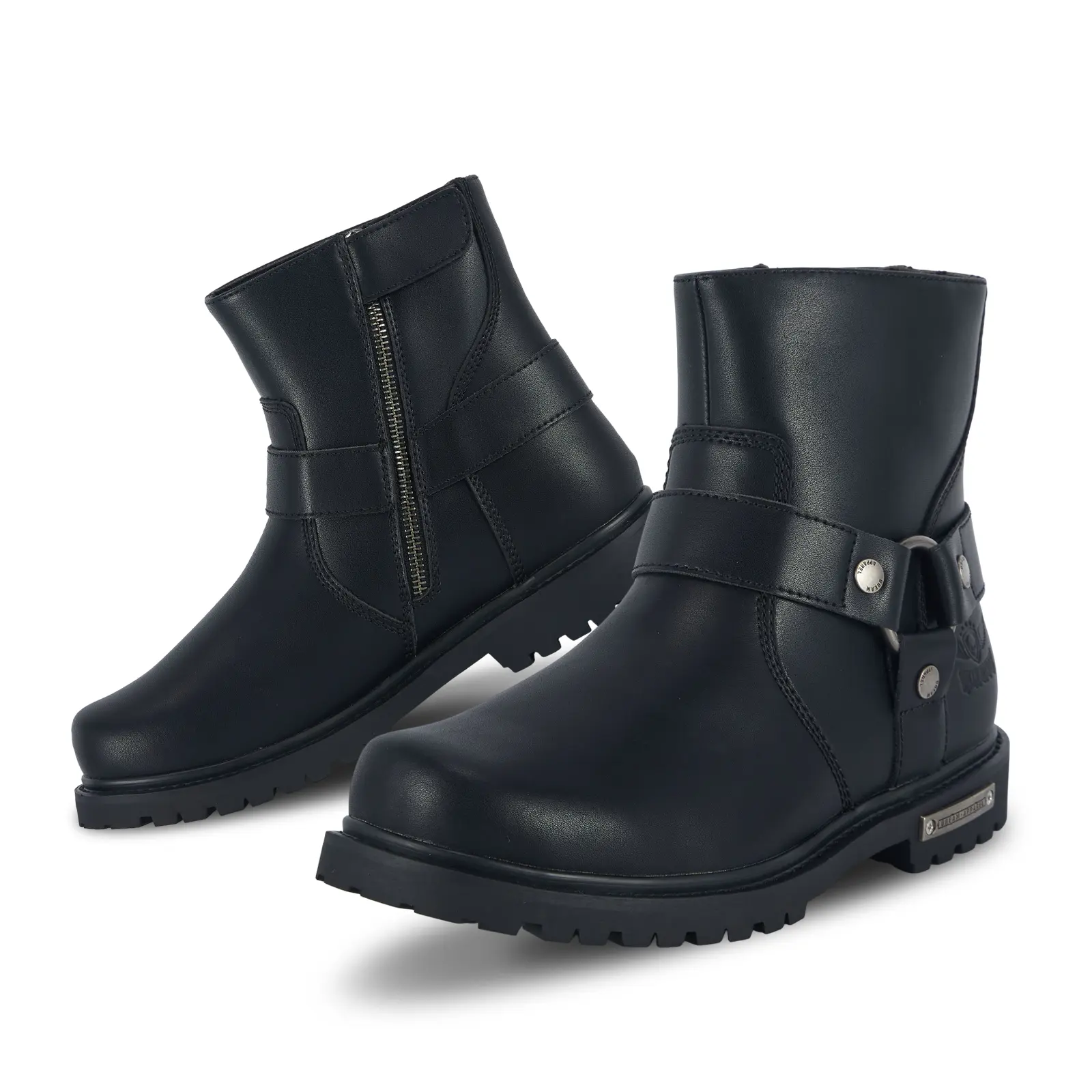 Men’s Premium PU Leather Waterproof Biker Ankle Boots - Non-Slip Rubber Sole, Side Zipper, All-Season Motorcycle Style Short Boots