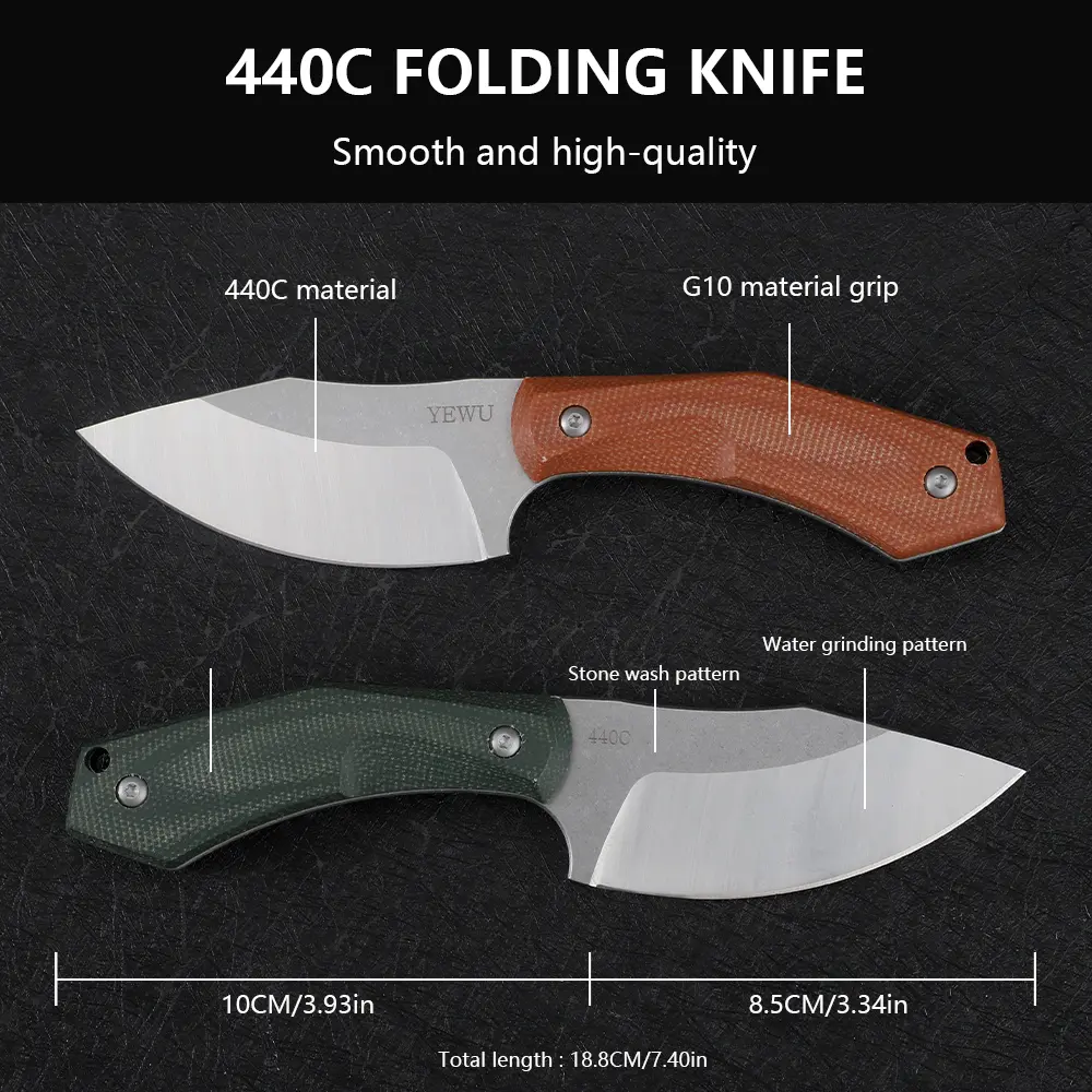 CNC Milled Fixed Blade Knife with Stone-Washed 440 Steel Blade & Linen Grip - Outdoor Survival Equipment for Camping, Hiking | 57HRC Hardness with Kydex Sheath, Outdoor Edc, Edc Pocket Knives, Hiking / Light Outdoor