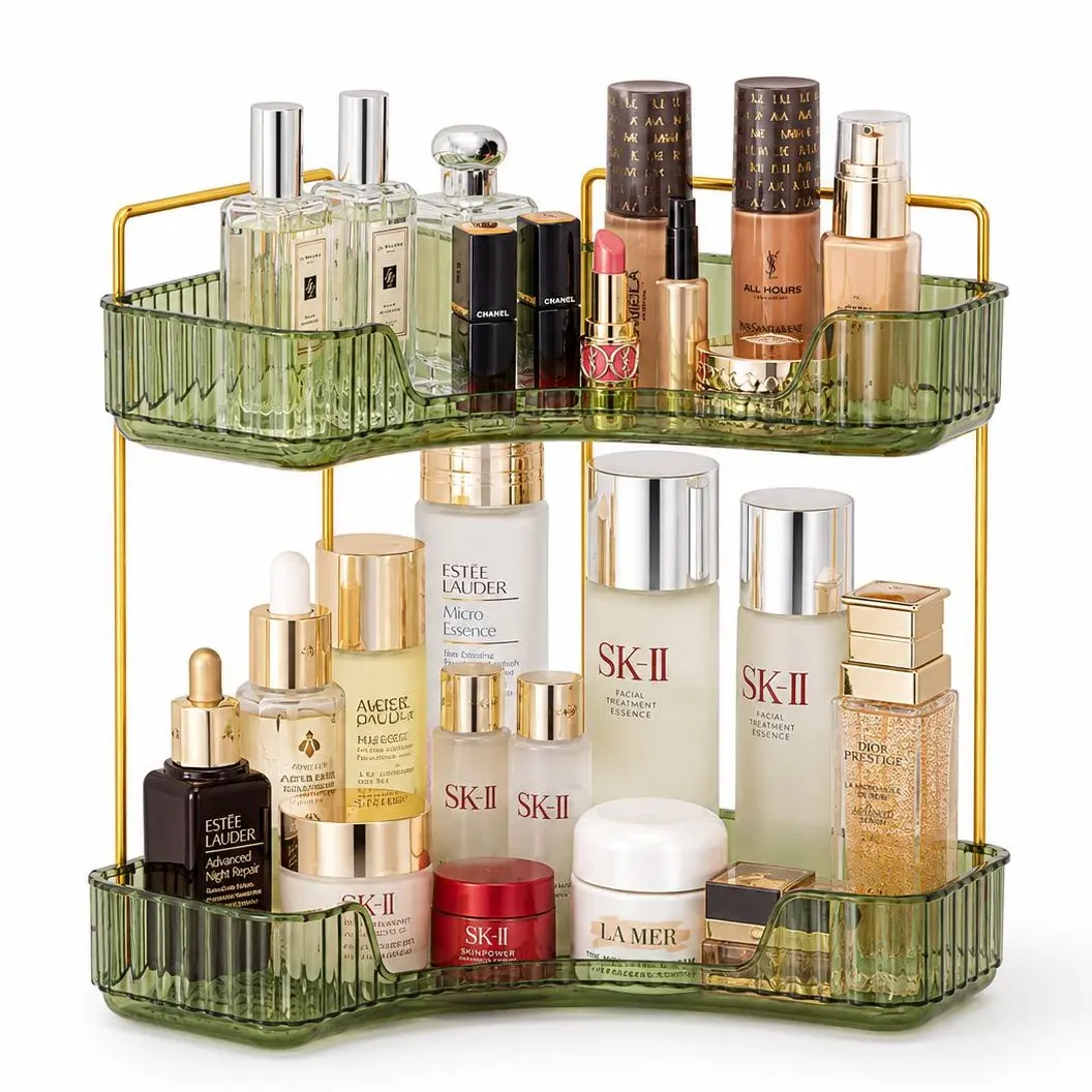 2-Tier Modern  Bathroom Organizer Storage - Home Supply with Perfume Tray, Cosmetic Skincare Shelf, Large-Capacity Multifunctional Design, Ideal for Bathroom Counter, Dresser,  Bathroom Accessories,barthday’s  Gift,dorm essentials,home decor