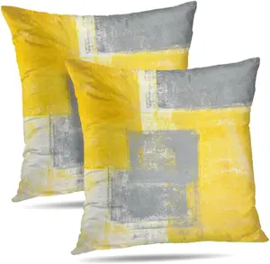 Grey and Yellow Throw Pillow Covers 18X18 Abstract Art Painting Aesthetic Modern Square Decorative Pillow Covers Soft Throw Pillows for Couch Sofa Bedroom, Set of 2