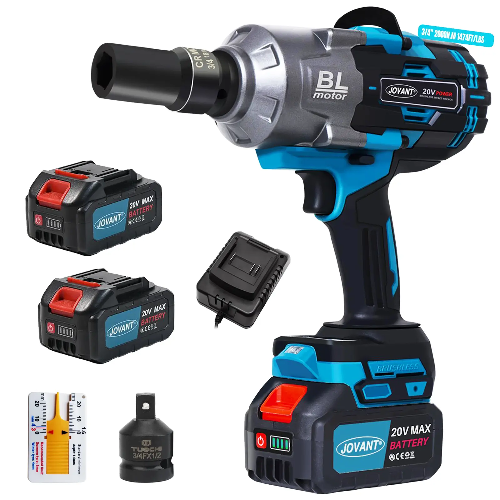 Cordless Impact Wrench Kit, 20V MAX 3/4 Impact Gun,  Brushless Impact Wrenches, Power Wrench with 6-Mode Speed, 2x4.0Ah Batteries Cordless Impact Driver for Car/Mower