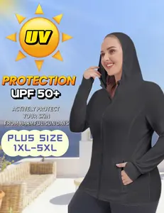 COOTRY【PlusSize】Women's Plus Size UPF 50+ Sun Protection Jacket Lightweight Long Sleeve Zip Up Hoodie Cooling Sun Shirt Hiking Workout Jacket